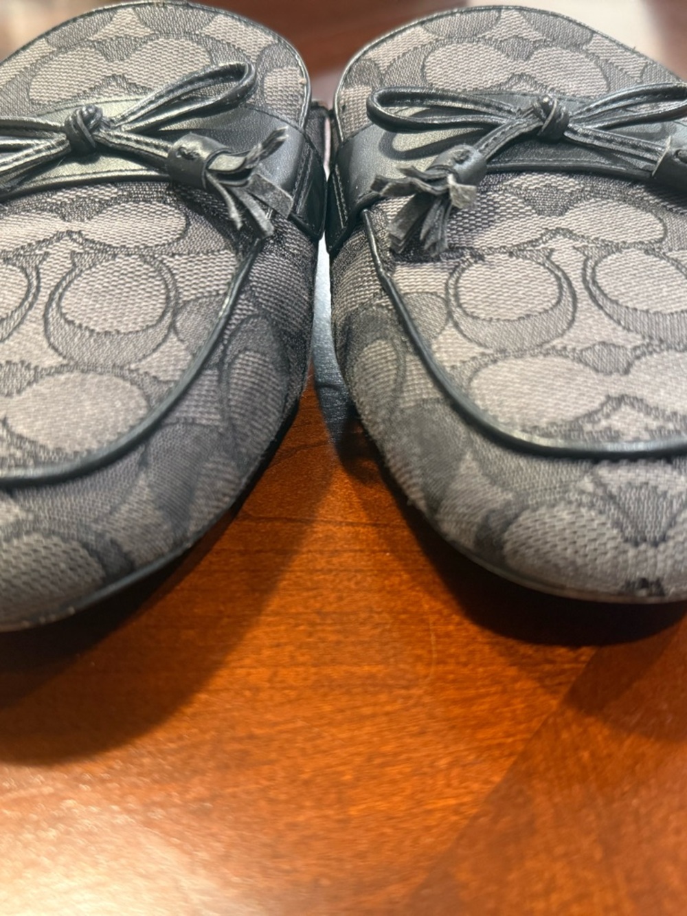 Coach Black Signature Jacquard Bow Backless Loafers 9B - Picture 3 of 11